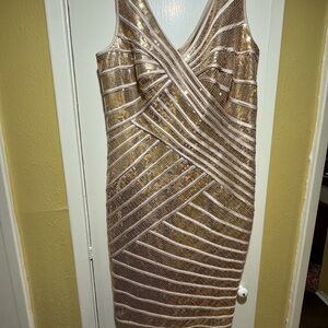 Tadashi Shoji Cream Sheath Midi Dress V-neck Sleeveless